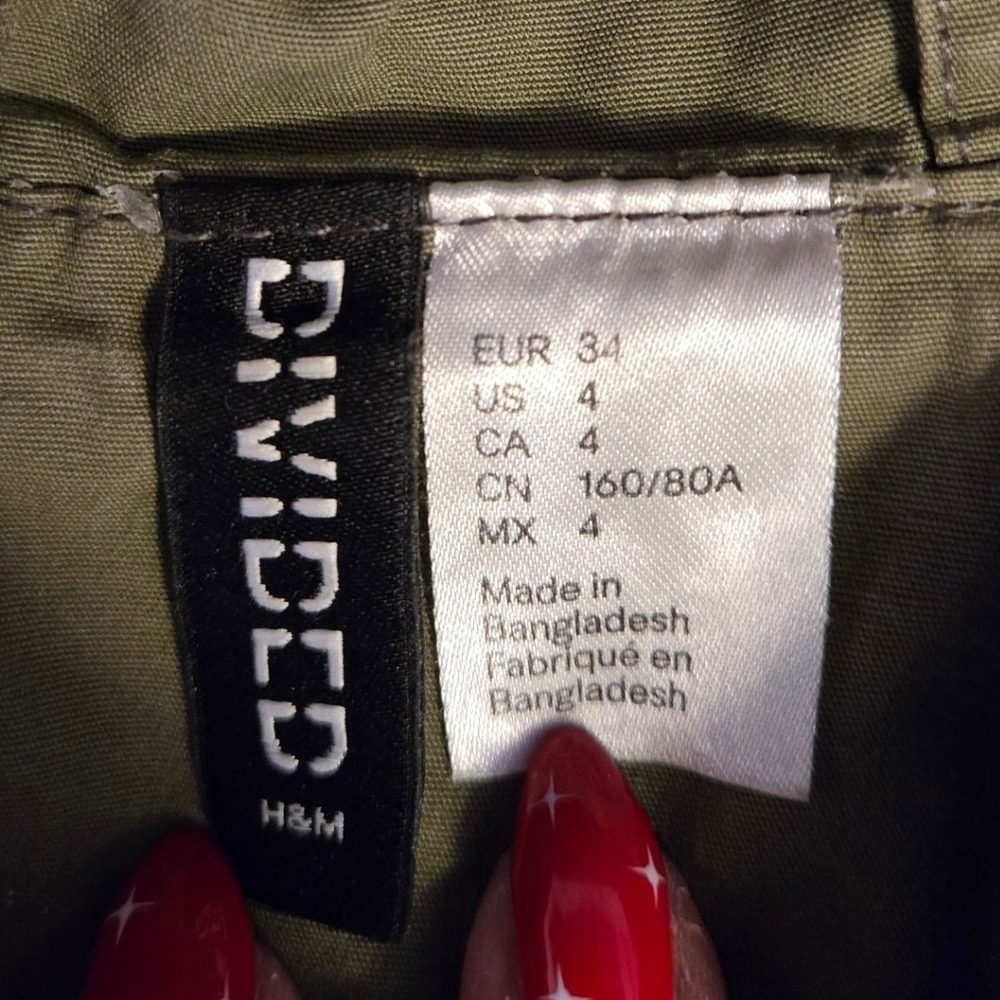 H&M DIVIDED Khaki‎ Green Hooded Utility Anorak Jacket Women Size 4 - Picture 9 of 12